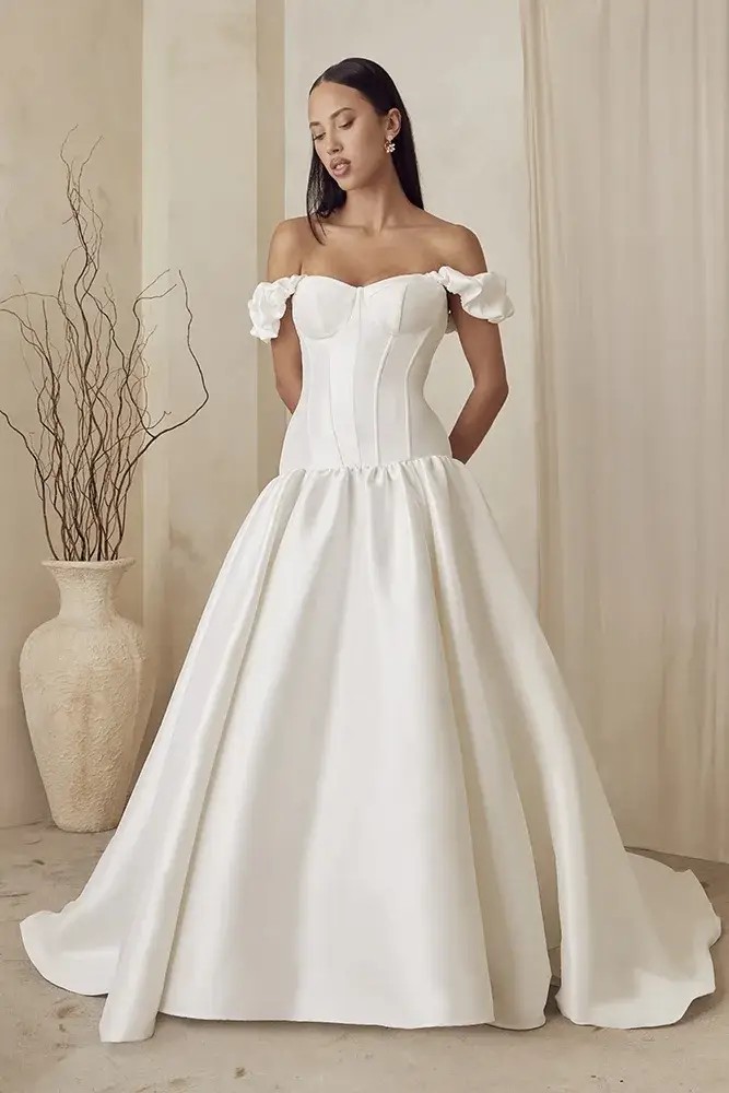 Model wearing Le Blanc wedding dress