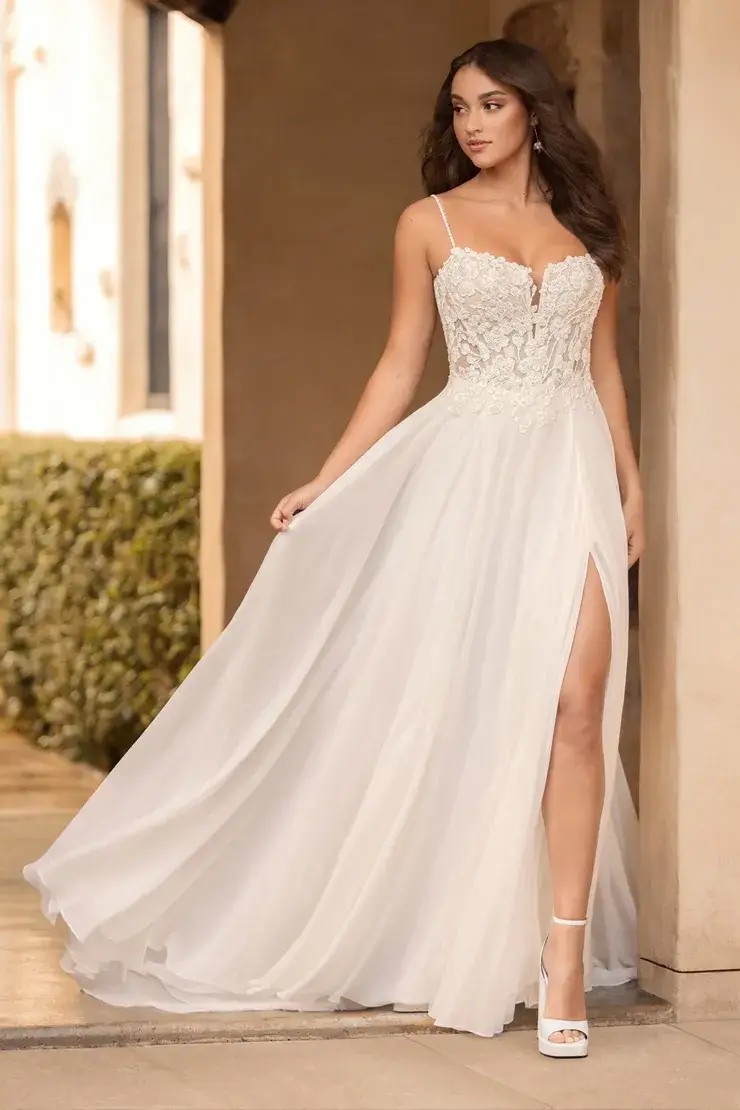 Model wearing Sophia Tolli wedding dress